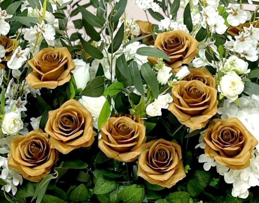 25PCS Artificial Flowers Silk Rose, Gold Sparrow Real Touch Fake Rose with St…