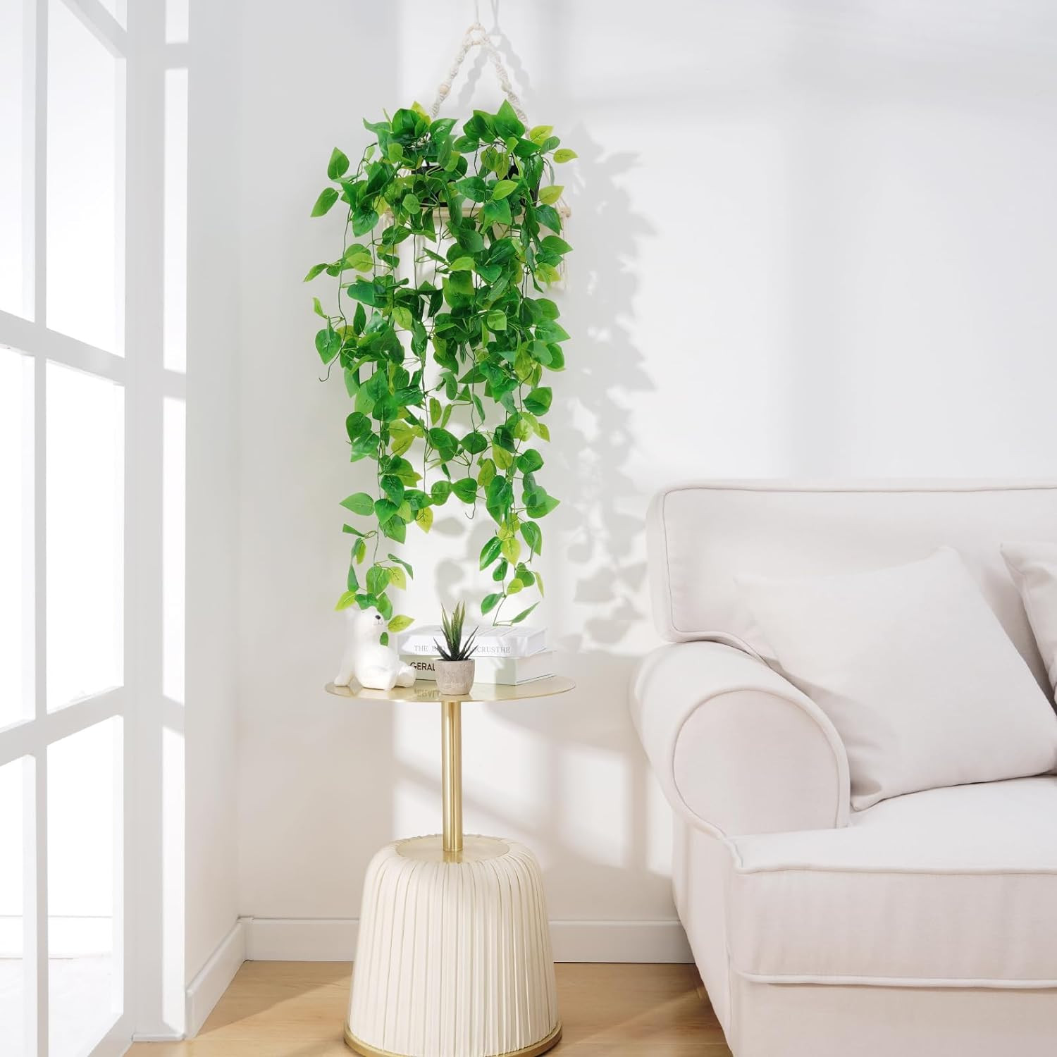 Fake Hanging Plants, 2Pcs Artificial Pothos Vines Faux Plants Greenery for Wall
