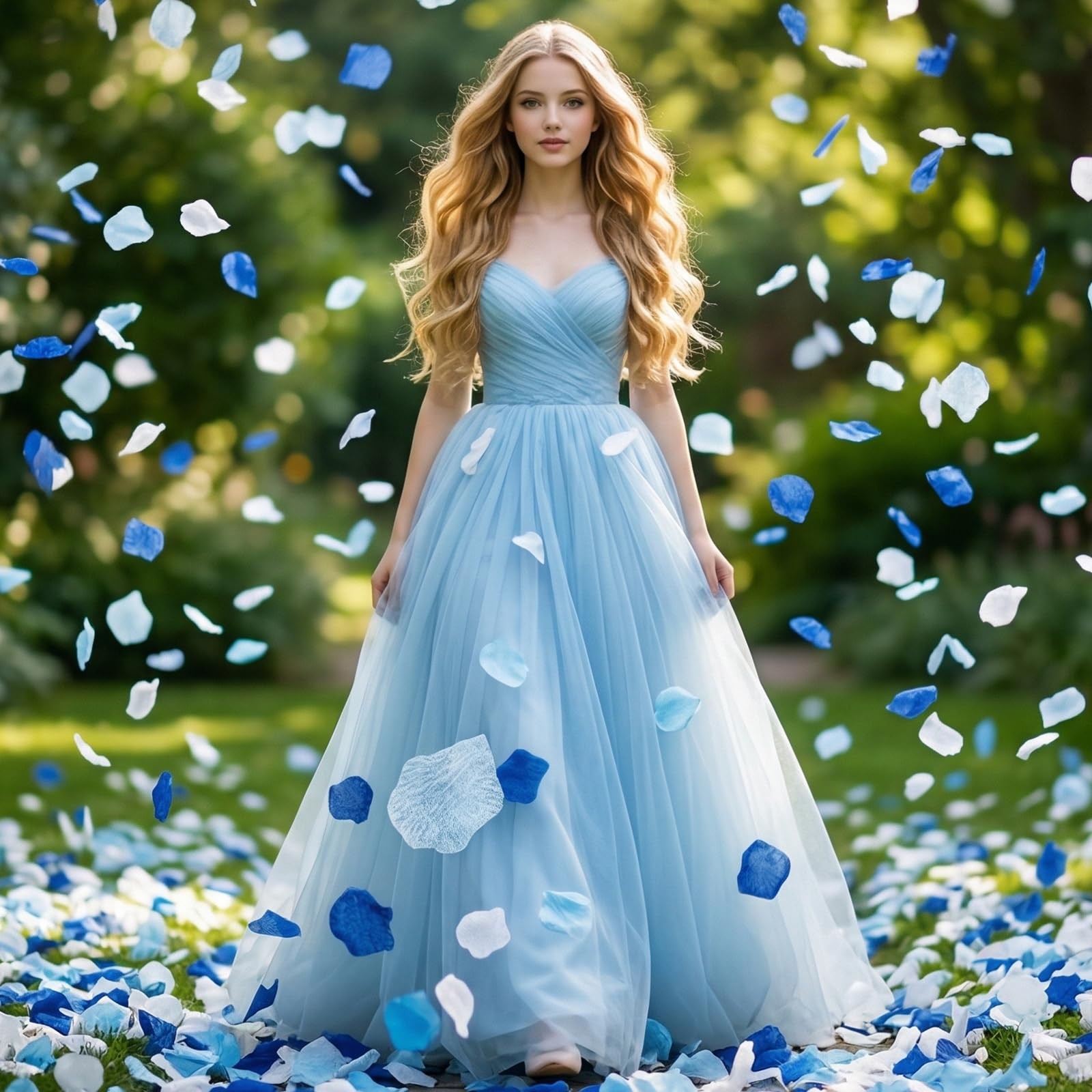 1800PCS Artificial Rose Petals, Dark Blue, Light Blue, White