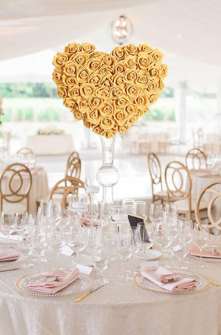 Gold Foam Rose Artificial Flowers Faux Bulk Bouquets Centerpieces 100 PCS