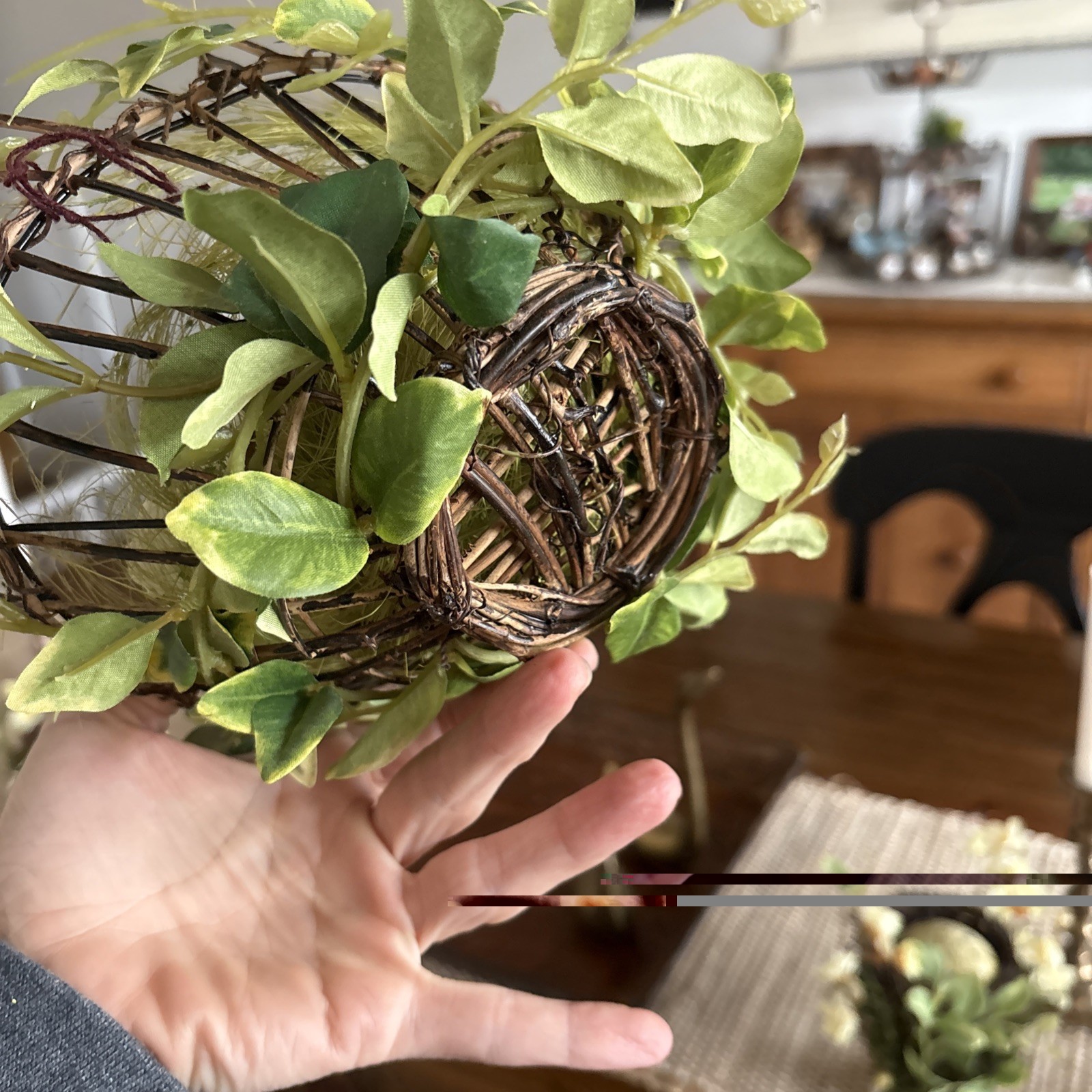 Easter Table Decor Bird’s Nest With Faux Eggs & Yellow Artificial Flowers Spring