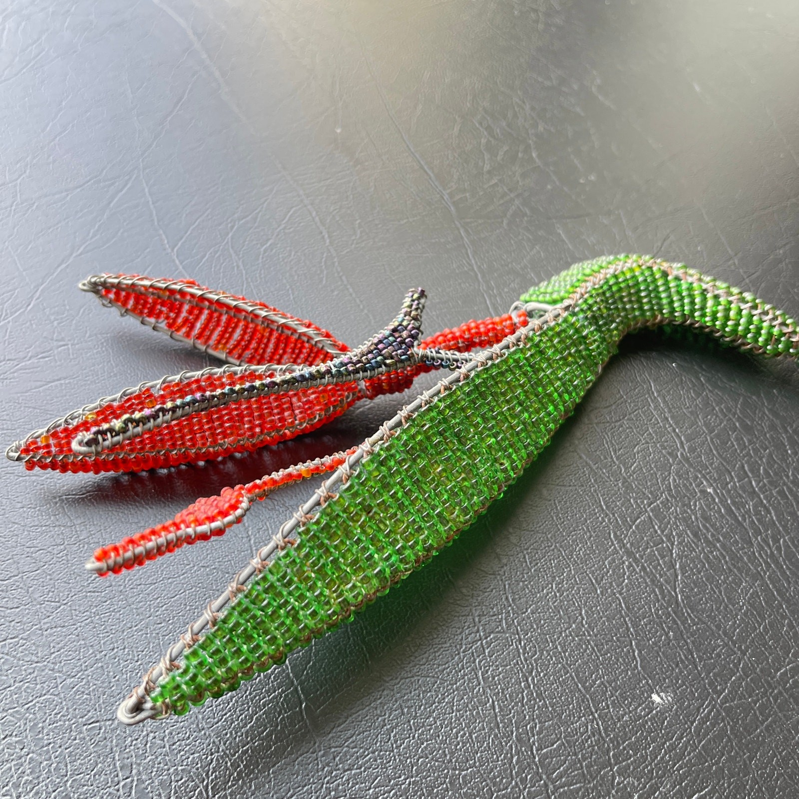 Handcrafted Vibrant Beaded & Metal Strelitzia Stem