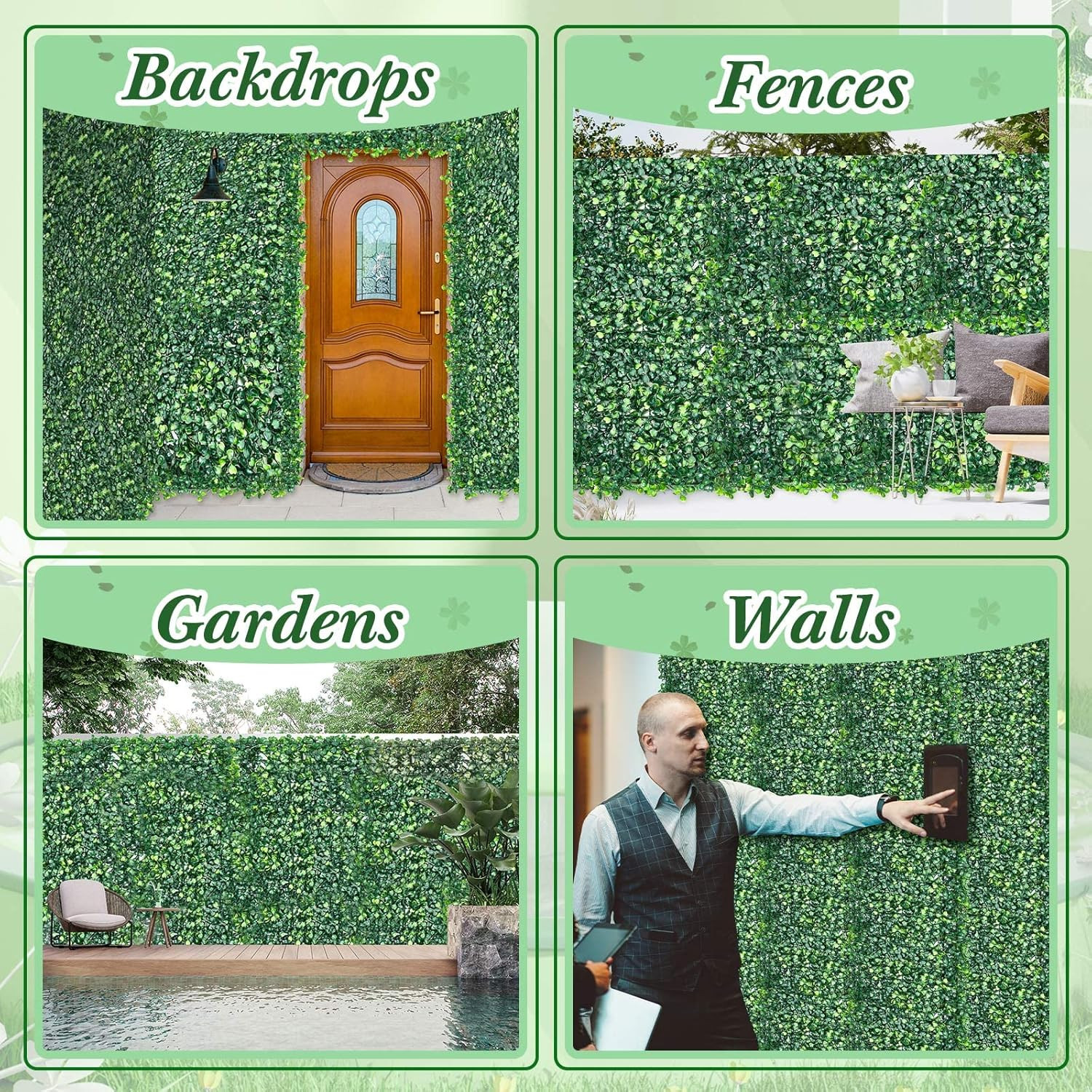 24 Pcs 10 X 10 Inch Faux Grass Wall Panels Artificial Boxwood Panels Outdoor Pri