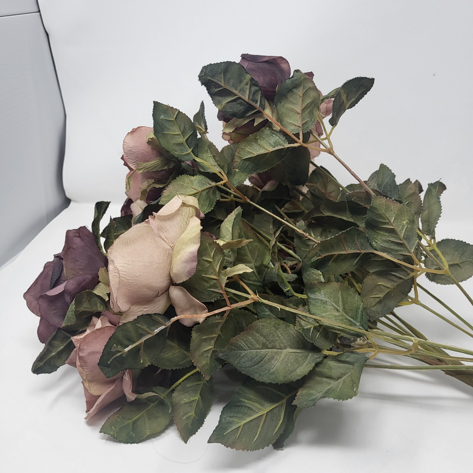 2 Bunches artificial rose bundles Bouquet dried-look burgundy Mauve