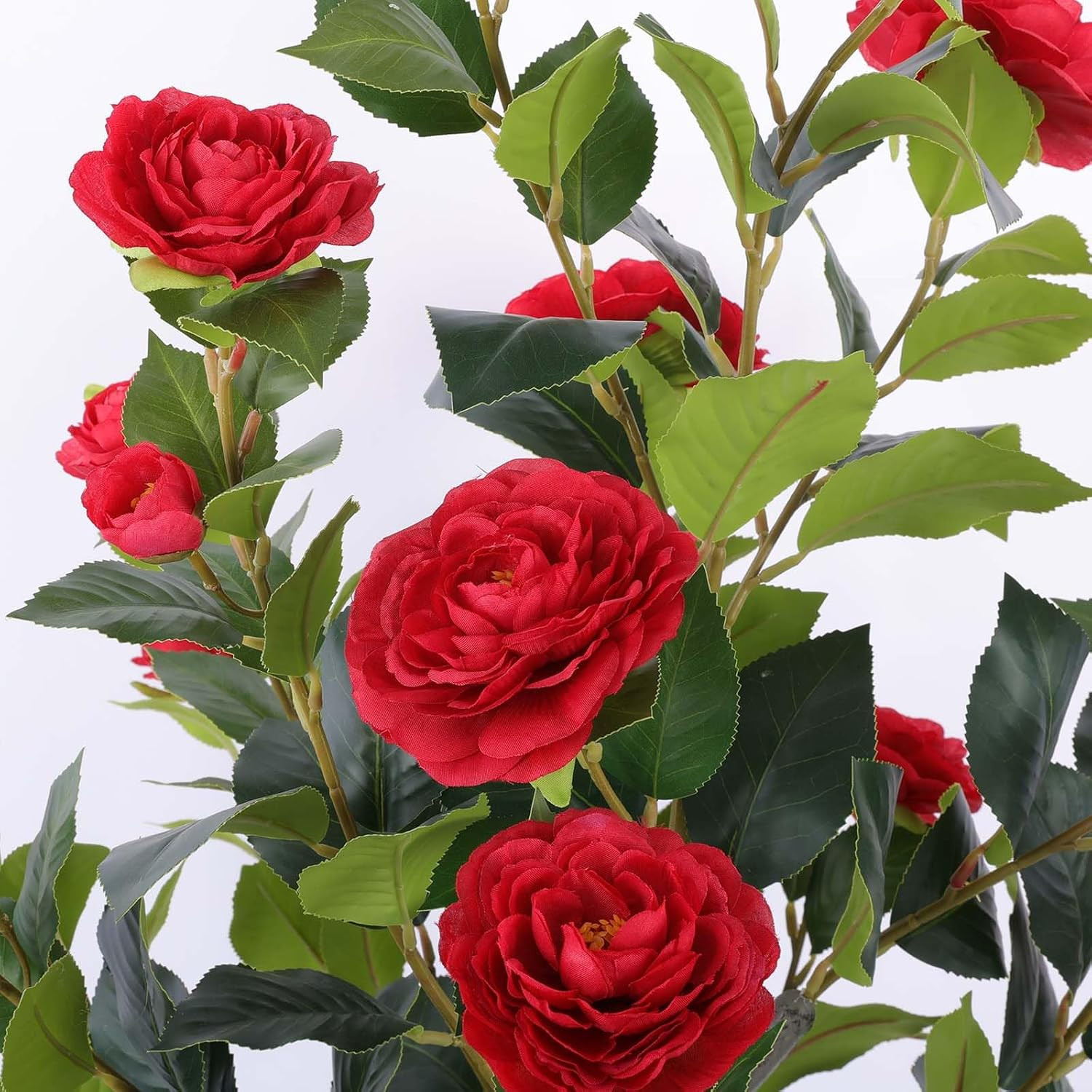 Faux Camellia Trees – 2 Pcs Red Indoor/Outdoor Decor in Pots