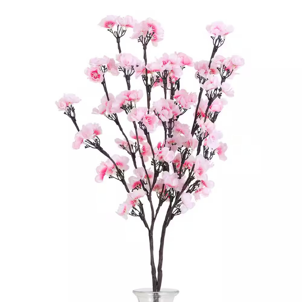 30 In. Pink Artificial Plum Blossom Lights Home Decoration 2Pcs Set Individual F