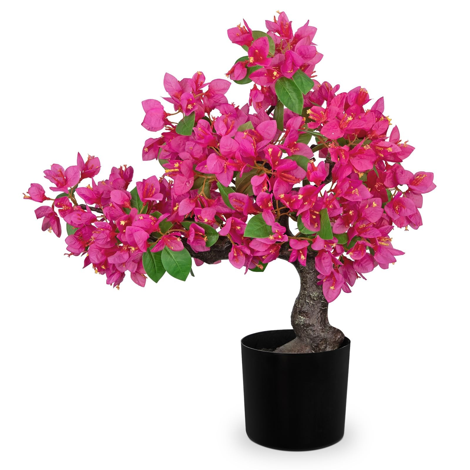 Hot Pink Artificial Bougainvillea Flower Plant Bonsai Tree Black Pot 20.8″