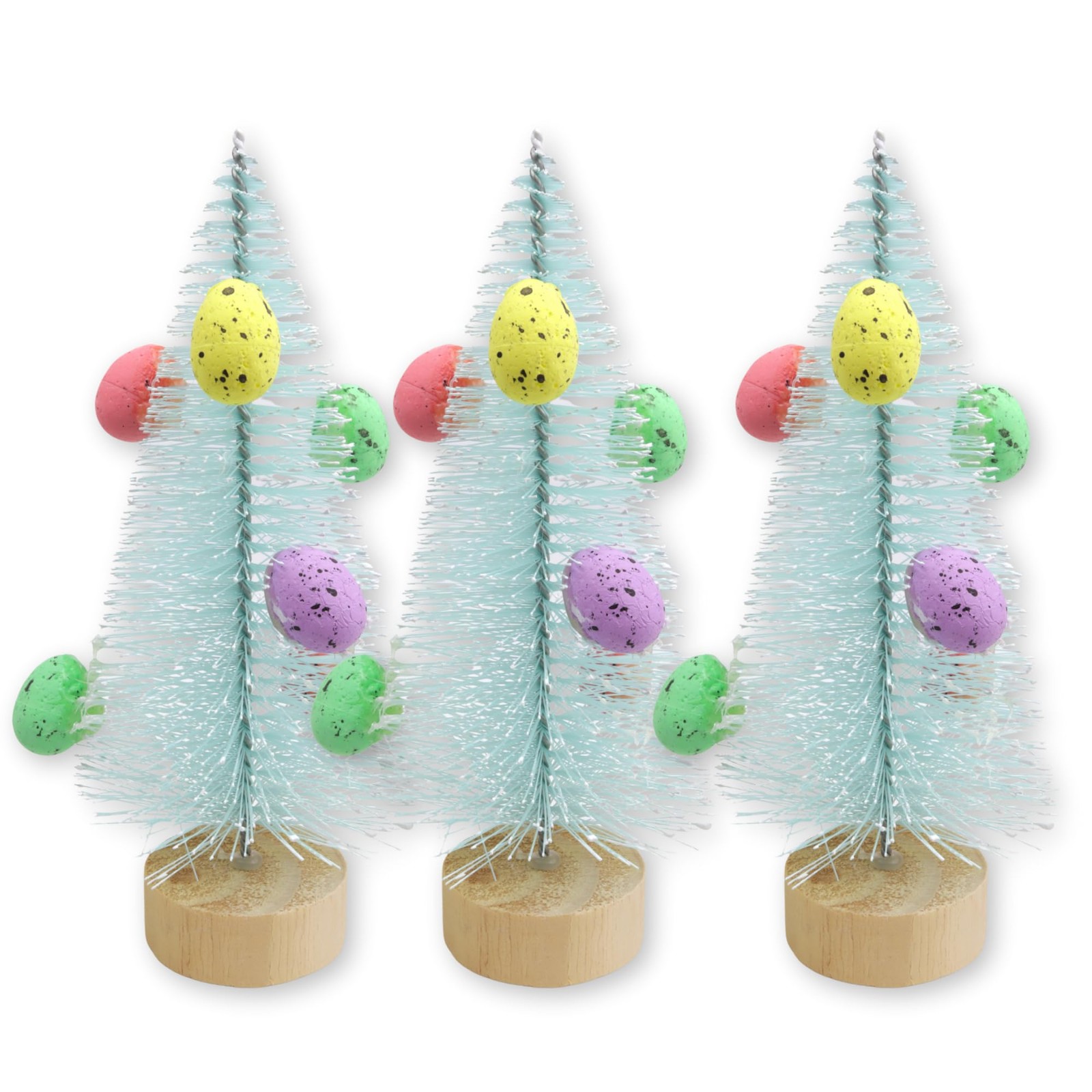 Mint Green Bottle Brush Tree Wooden Base Egg Accents Easter 6 Inch 3 PCS