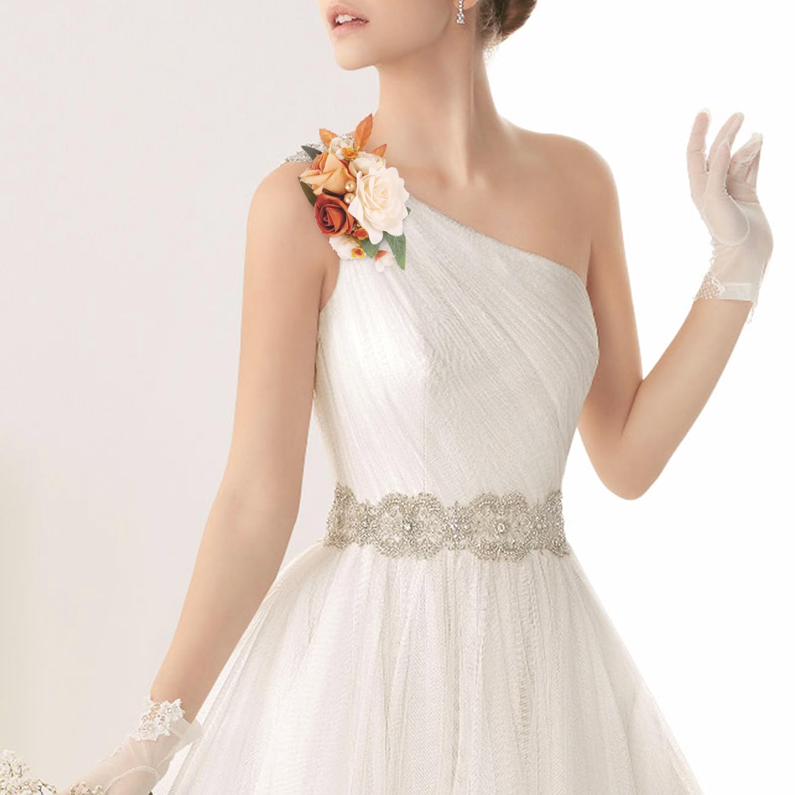 2 PCS Terracotta Floral Shoulder Corsages Set Wedding Ceremony Formal Party