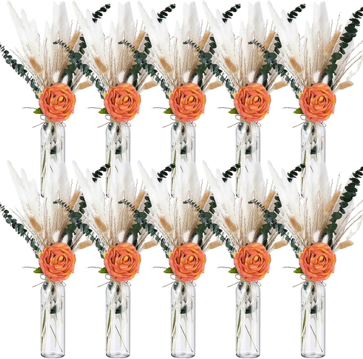10 Set Dried Pampas Grass Centerpiece Wedding Baby Shower Party 10 Glass Flower