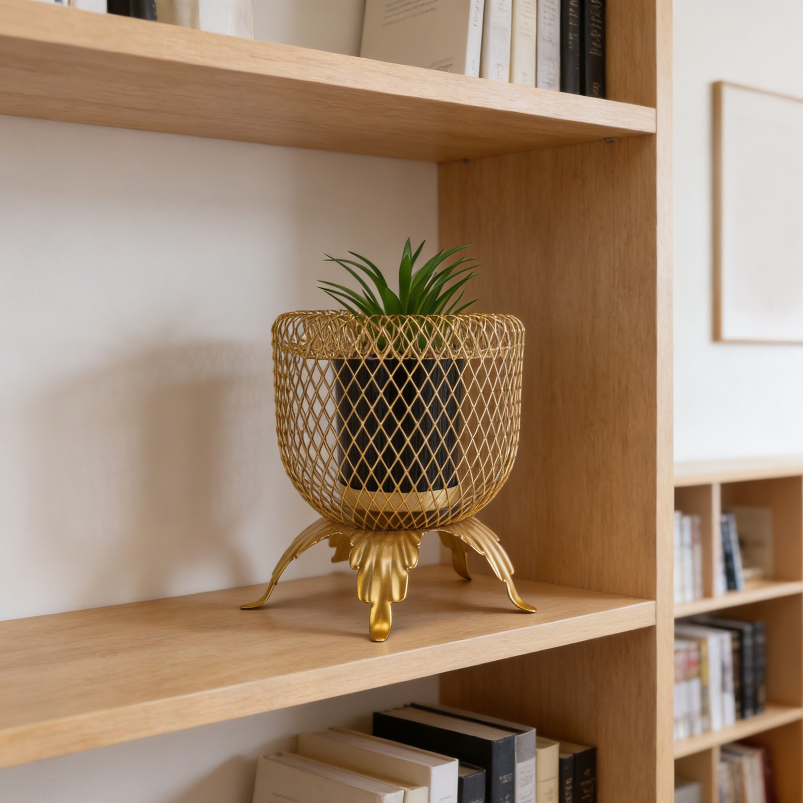 Small Fake Plant With Metal Cage Decorative Potted Artificial Succulent For Home