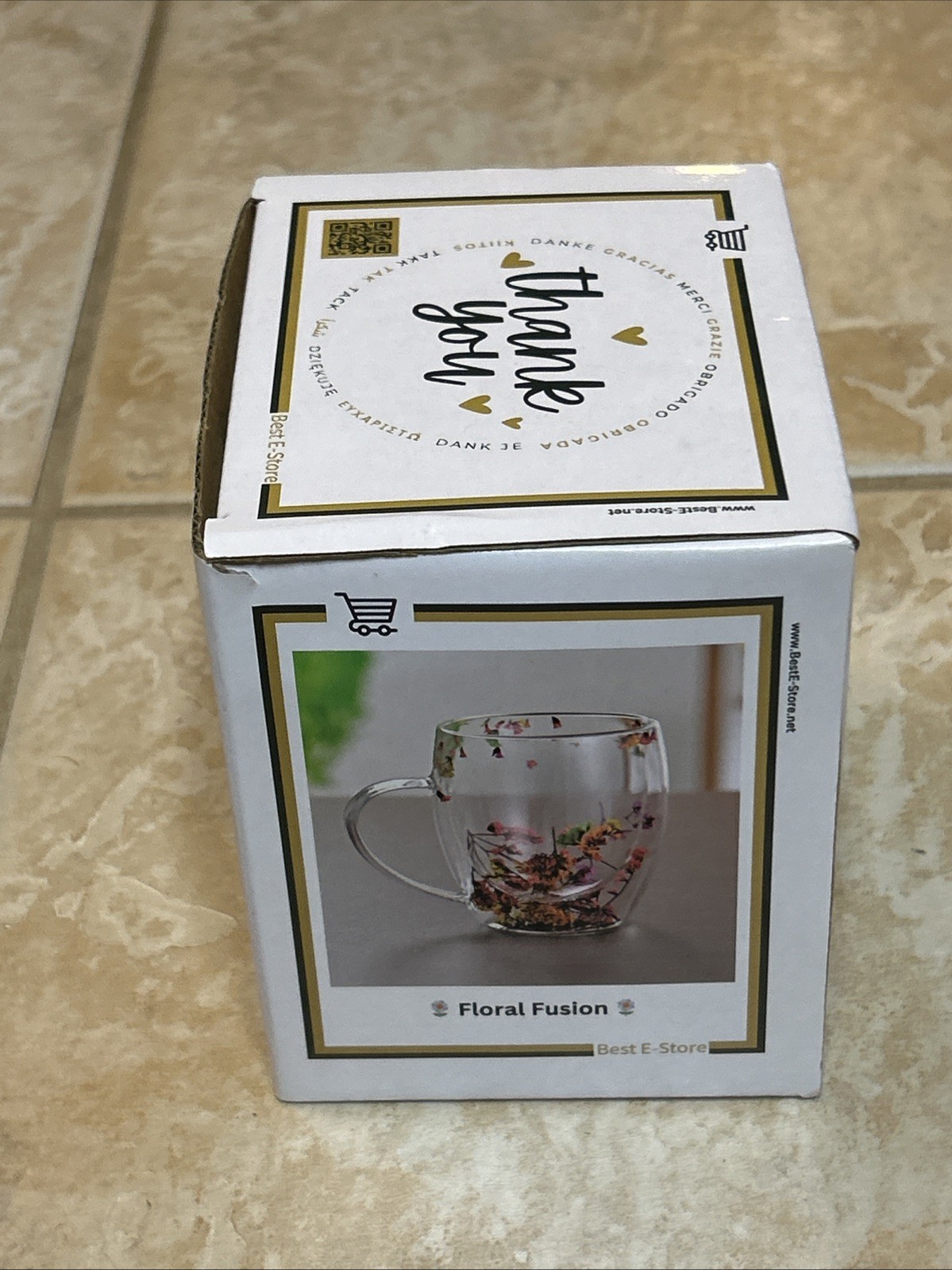 Floral Fusion Plastic Mug Double Wall Clear Coffee Tea Cup Botanical Dry Flower