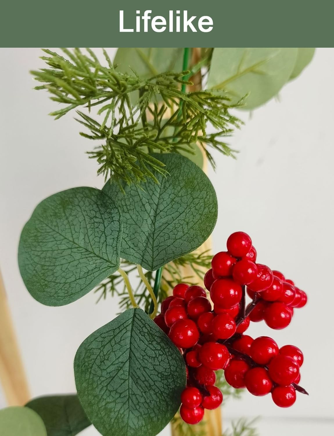 5.9 Feet Eucalyptus Leaves Red Berry Norfolk Pine Christmas Greenery Garland