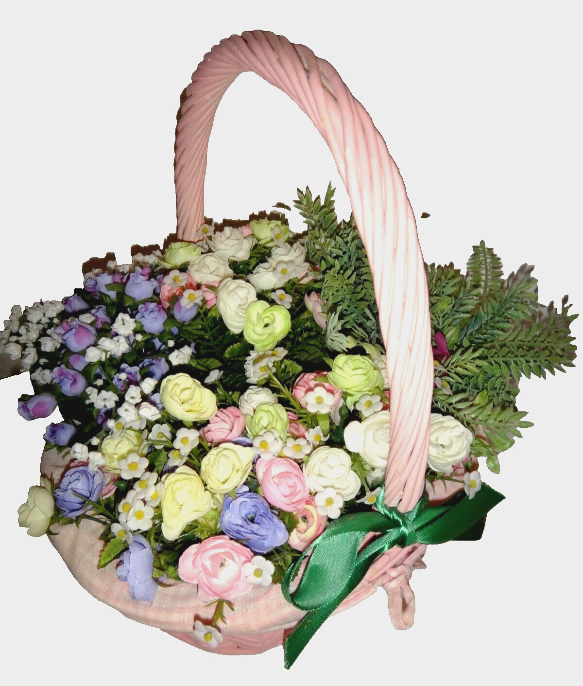 Artificial Multi-color Flowers & Leafs in Pink Wooden Bucket 13.5″ x 14″ x 10″