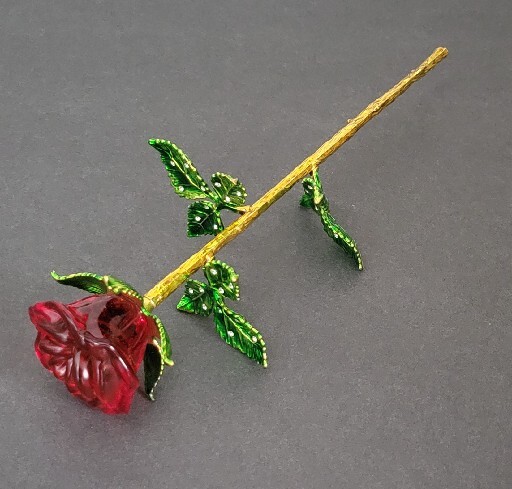 Crystal And Metal Enamel Rose Stem Flower 9.5 X 2″