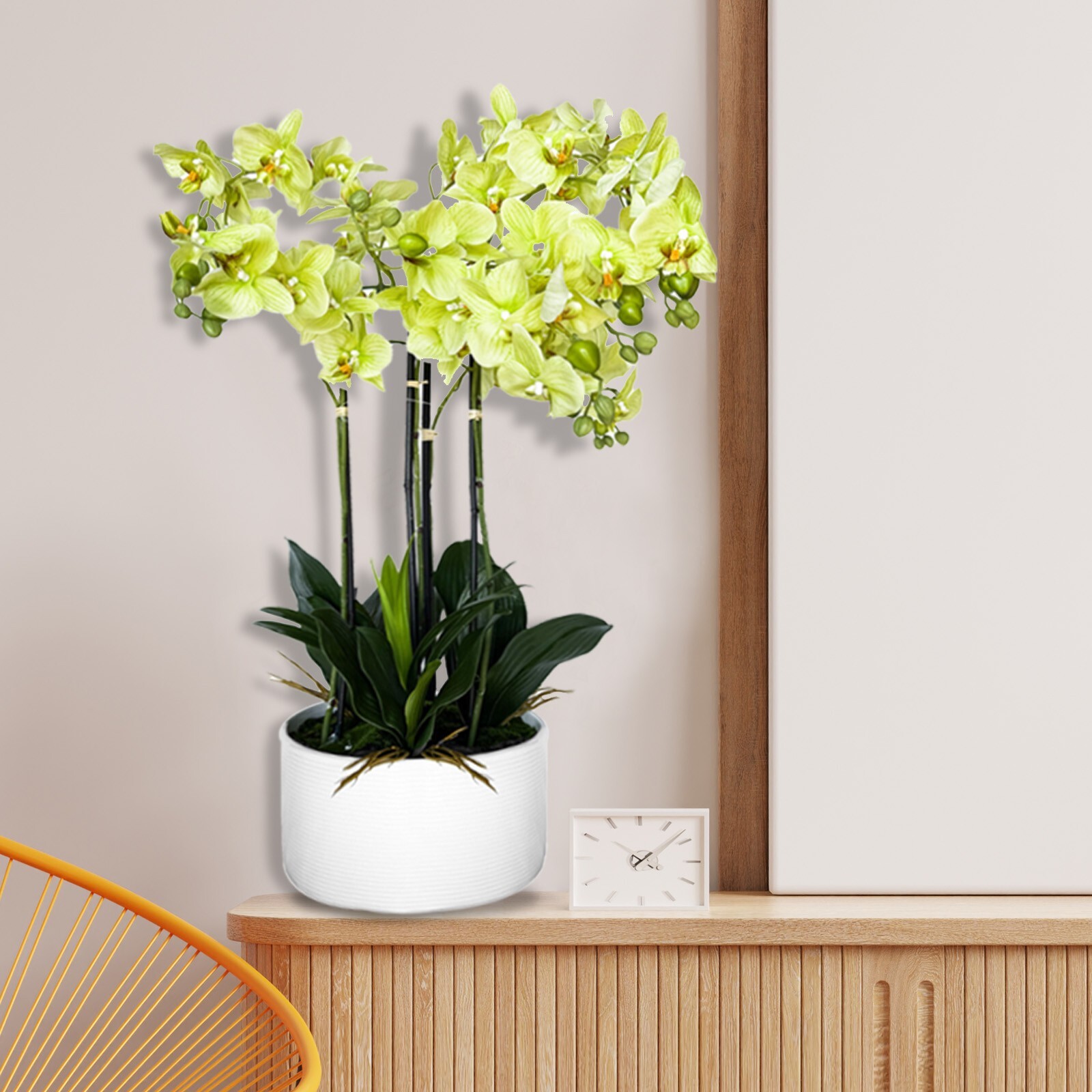 29″ Artificial Flowers Potted Faux Realistic Green Orchid in Ceramic Pot Decor