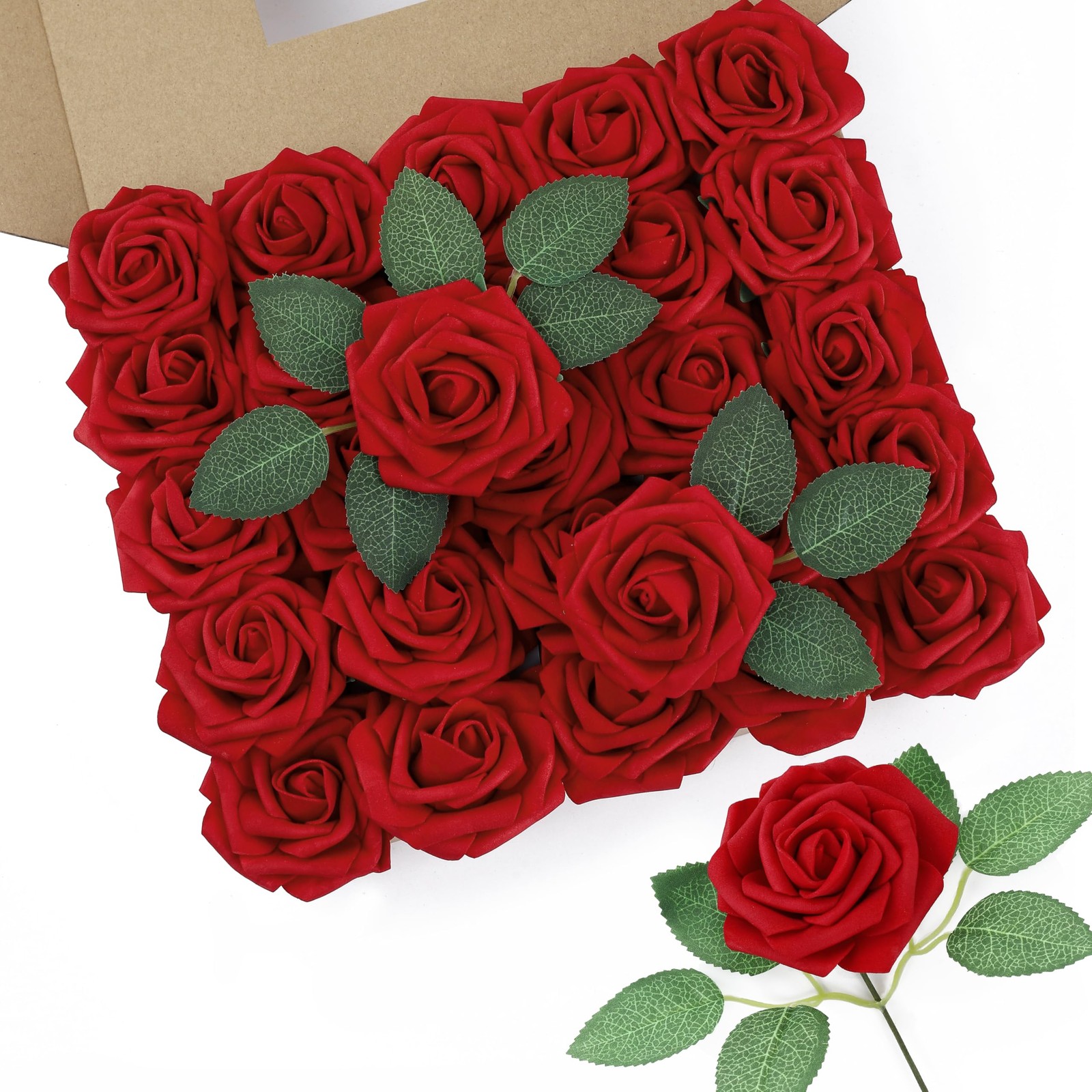 100Pcs Artificial Roses Flowers Fake Roses with Stems Real Touch Foam Flowers…