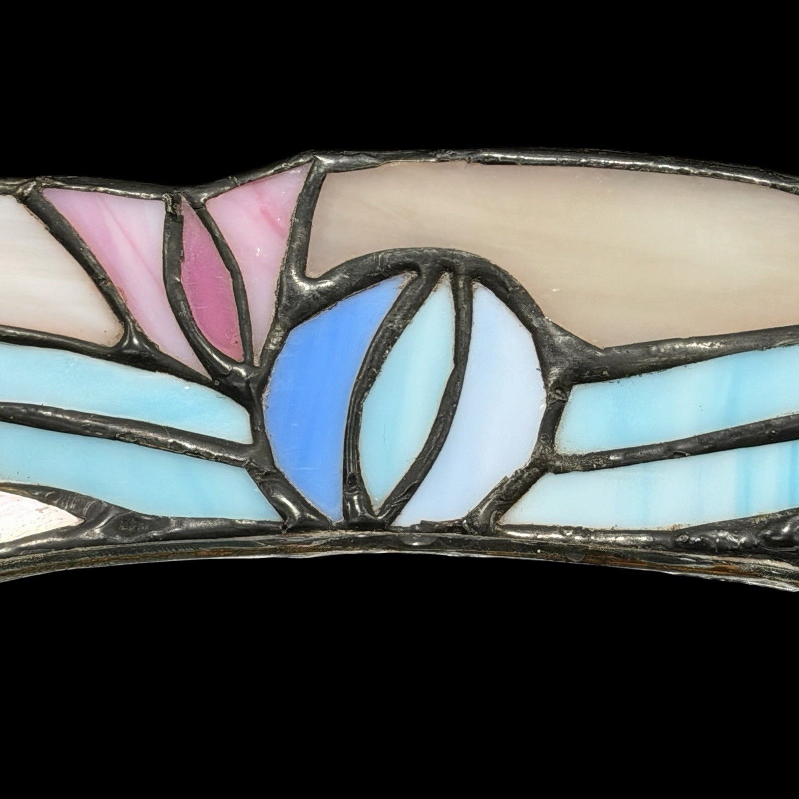 Pastel Stained Glass Style Vanity Mirror Tray Jewelry Dish Art Deco Decor