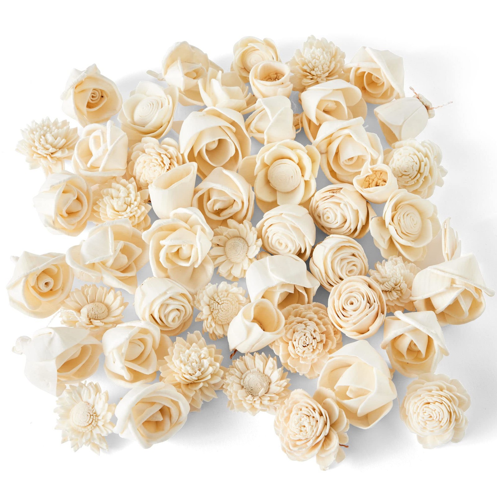 Mini Sola Wood Flower Assortment 50 PCS Set, Craft Wedding Decor Artificial