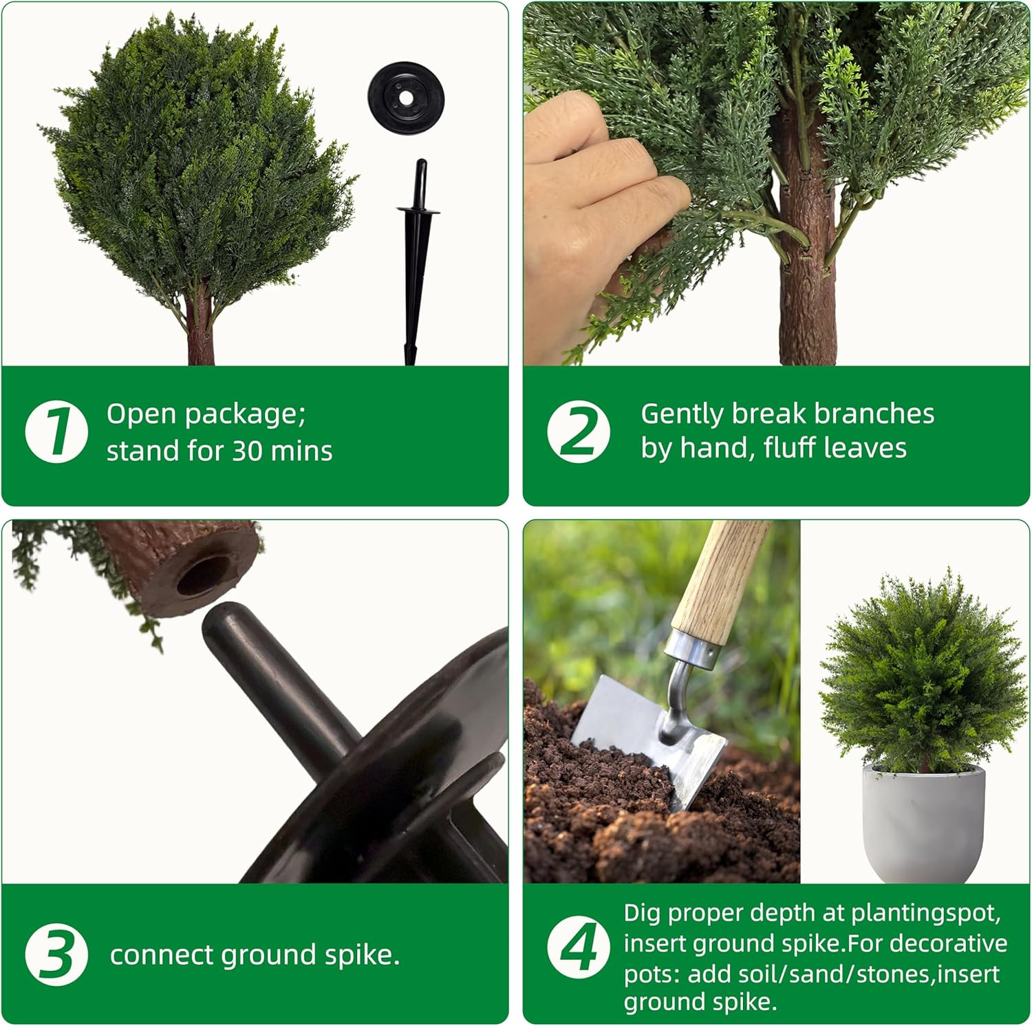 24.5 Inch (H) Artificial Cedar Topiary Ball Trees, Set of 4 Fake Shrub Bushes wi