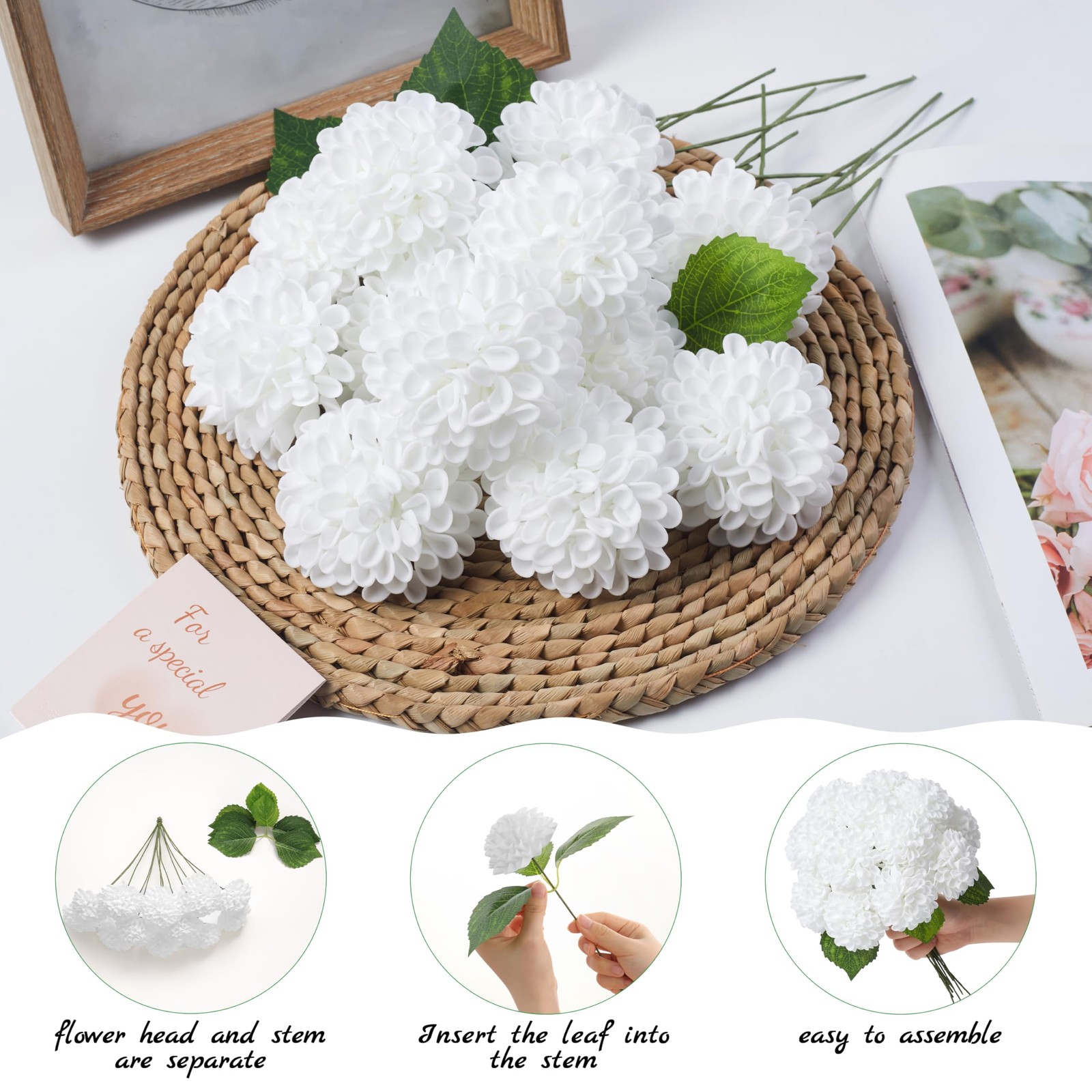 Artificial White Flowers, 12 PC White Artificial Dahlias Flower, Fake Dahlia …