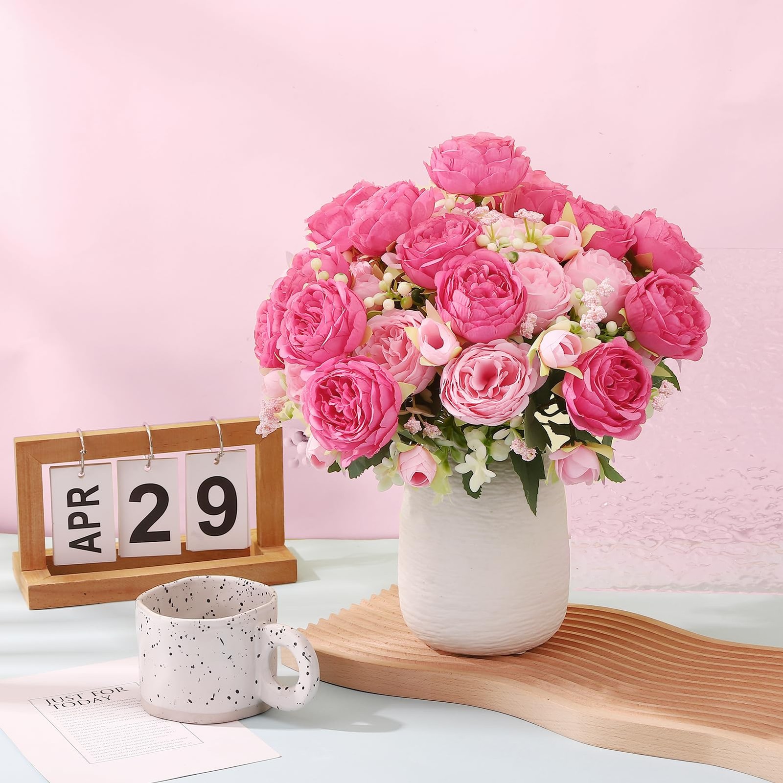 Ovveroche 16 Pack Pink,Hot Pink Peonies Artificial Flowers,Fake Silk Hydrange…
