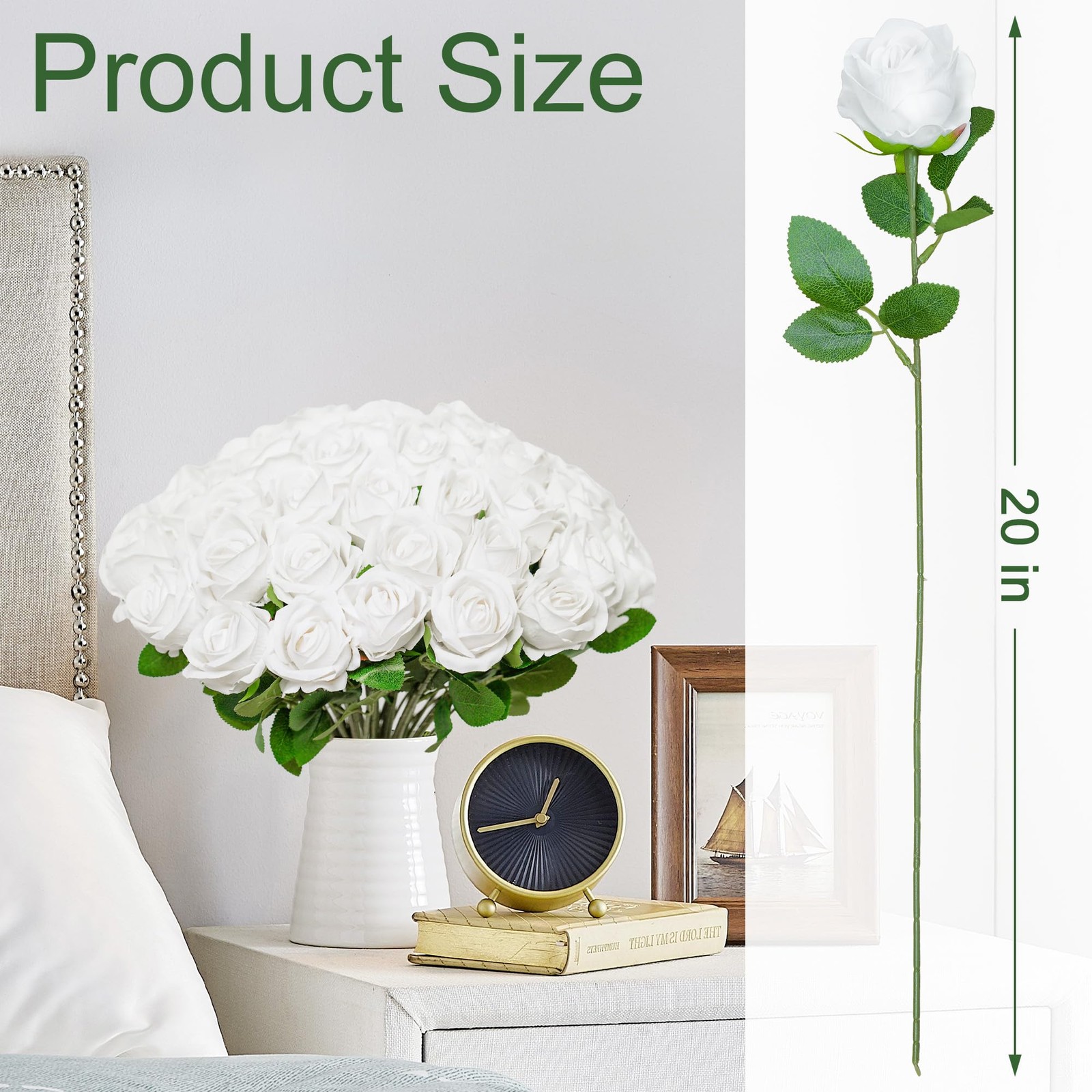 [100]Pcs Realistic Artificial flowers White Roses Bulk, Silk Flowers for wedd…