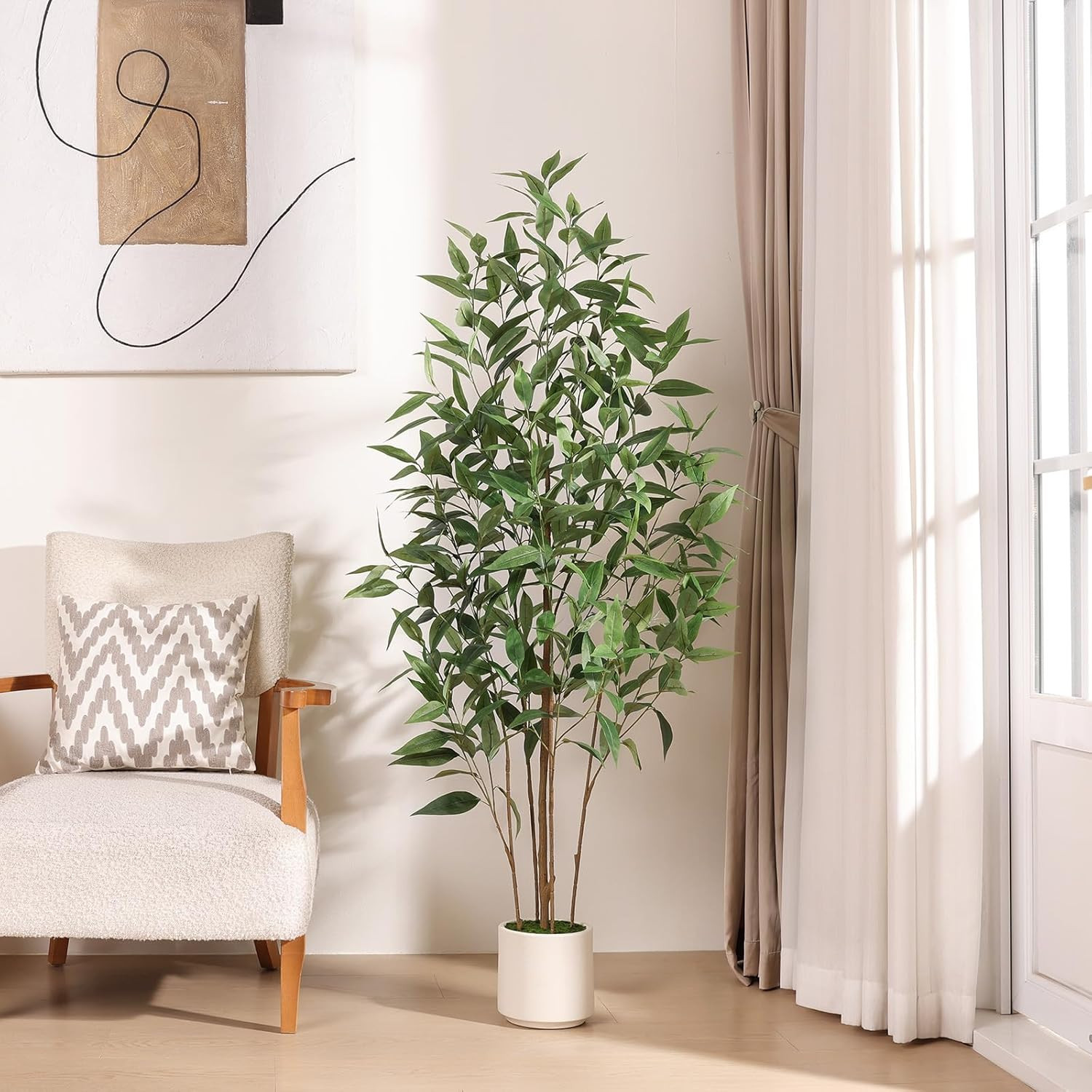 5Ft UV Resistant Artificial Eucalyptus Tree with White Planter for Indoor/Outdoo