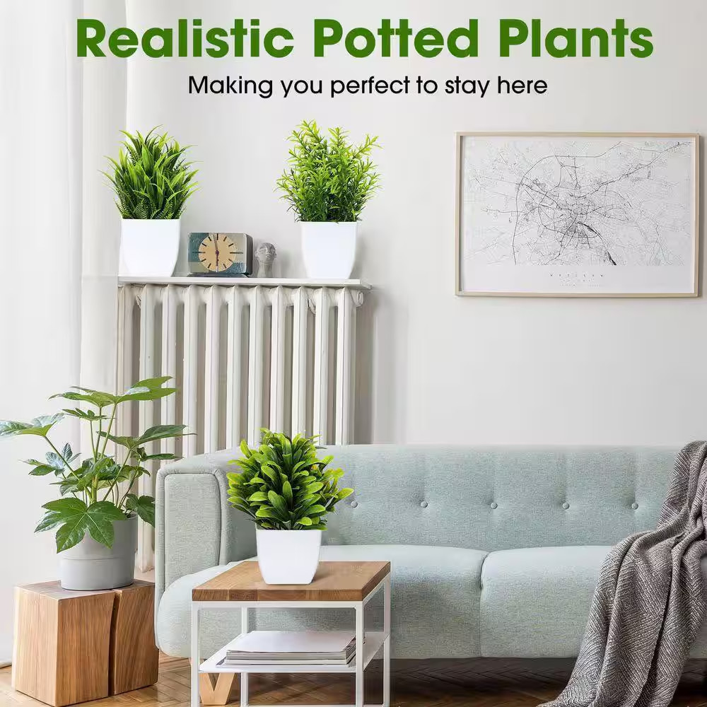 6.7-7.5 In. Green Indoor Artificial Shrub 12-Pack Mini Plastic Potted Faux Plant