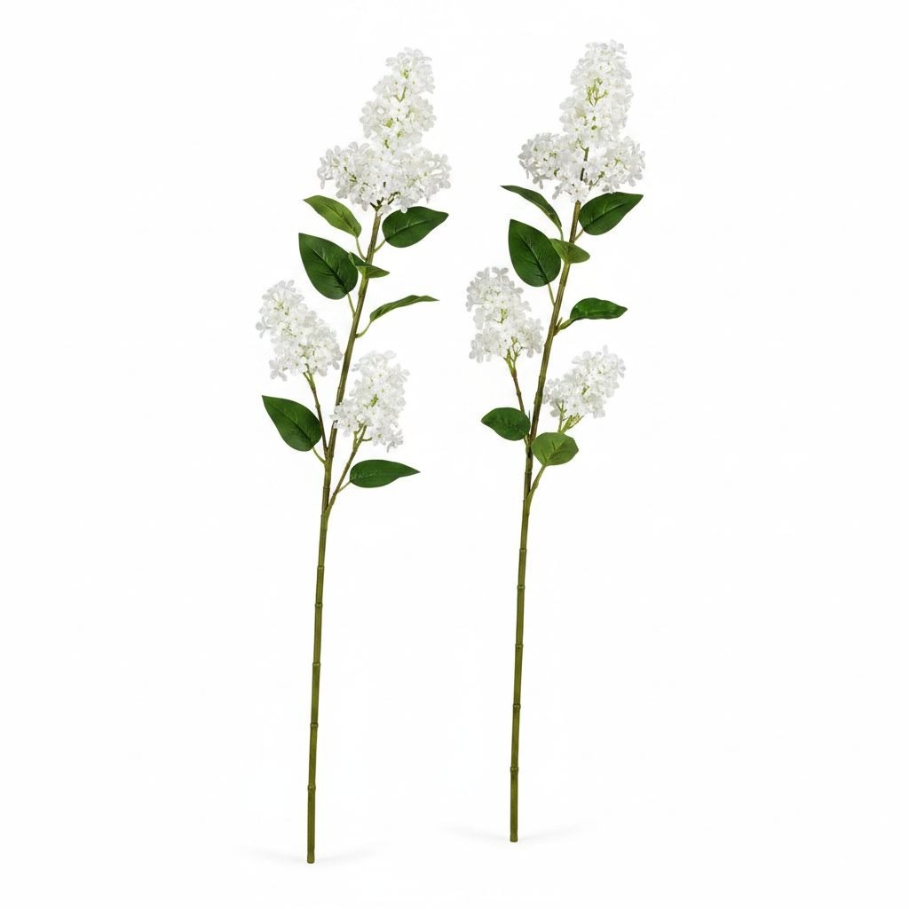 Artificial White Lilac Look Stems Set of 2, 30 Inch Faux Filler Flowers, Cottage