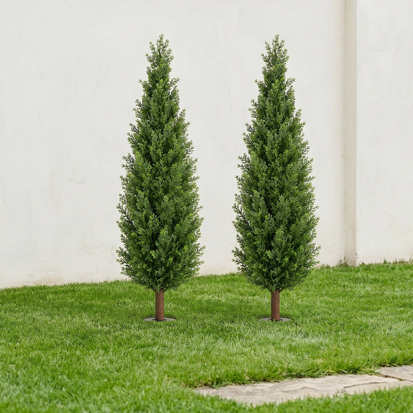 2Pcs 4ft Artificial Cedar Topiary Trees w/ Ground Spike for Porch Garden Office