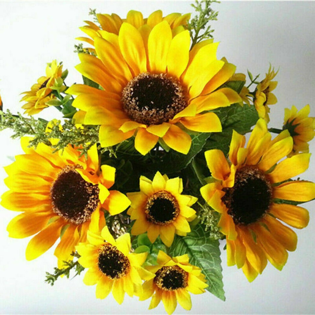 Artificial Sunflowers Bouquet Fake Silk Flowers Home Office Party Wedding Decor