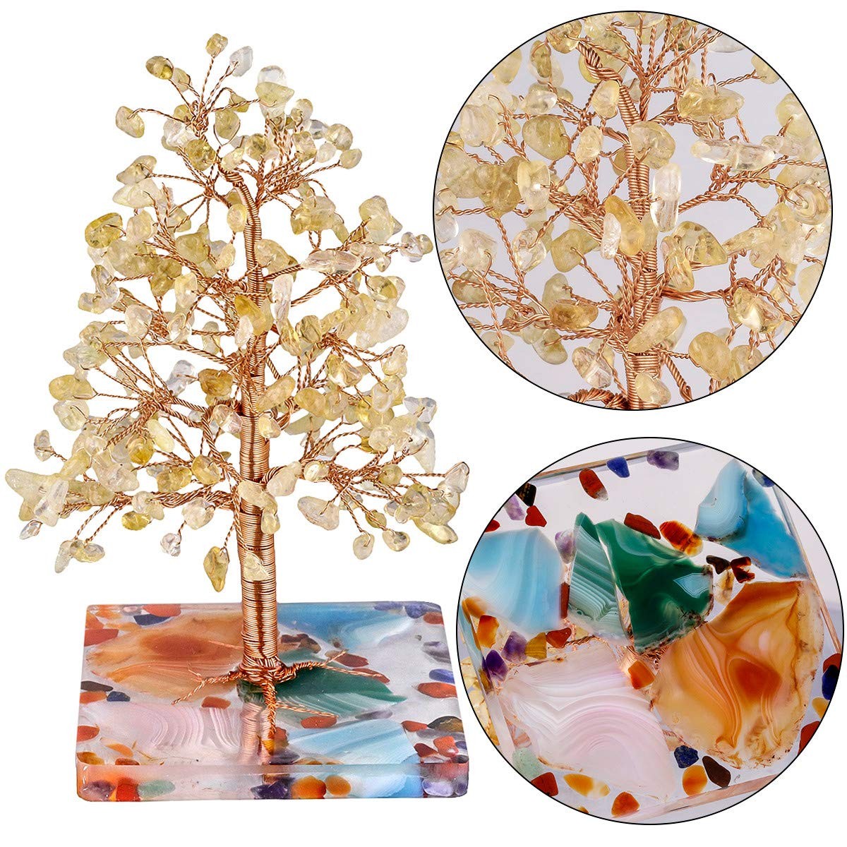 Citrine Crystal Tree Tumbled Stones Geode Agate Slice Base 4.76 Inches