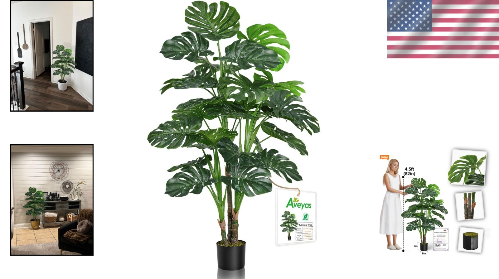 Large Artificial Monstera Deliciosa Tree – 4.5ft Tall