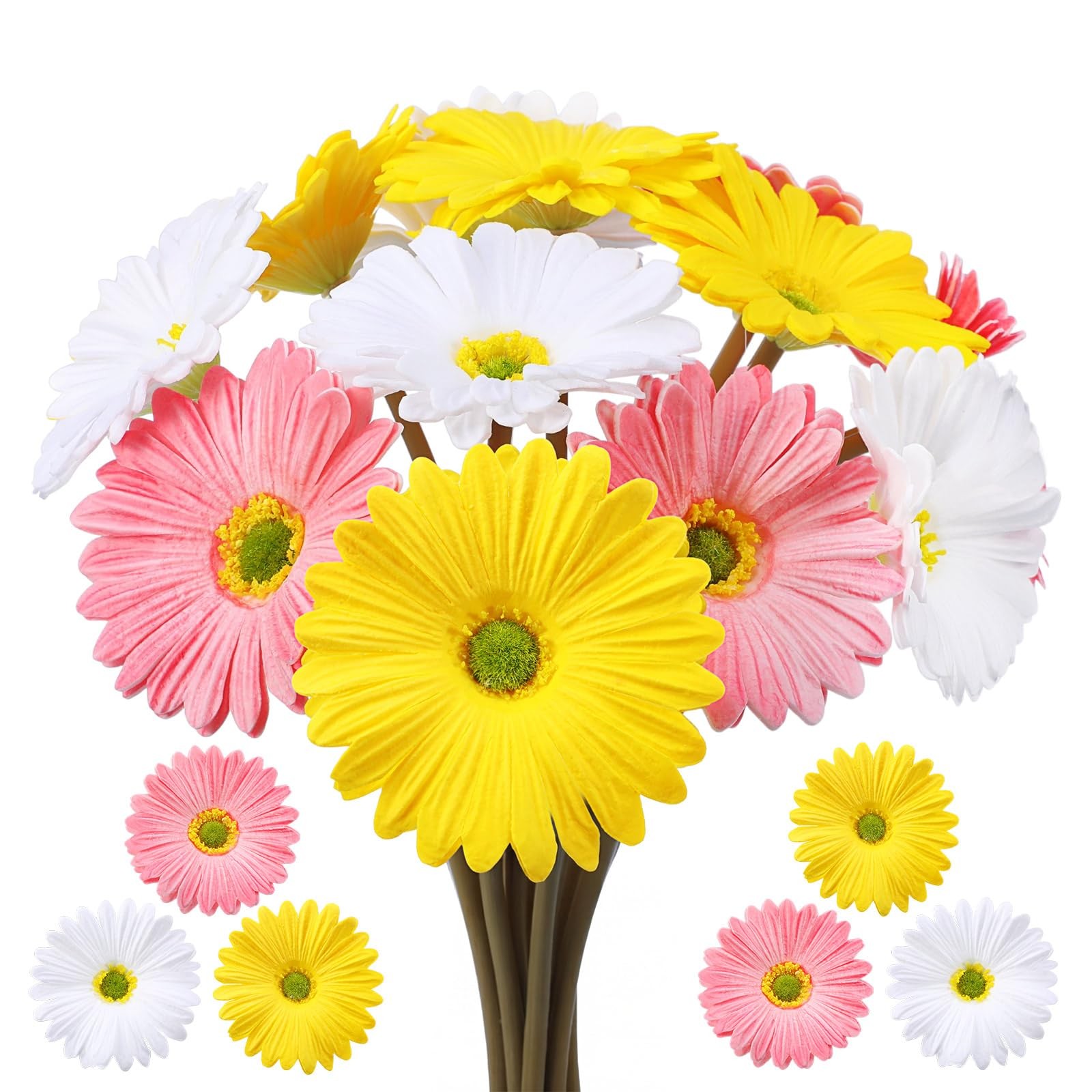 12 Pcs Artificial Gerbera Daisy Flowers PU Fake Daisy Decorations Realistic T…