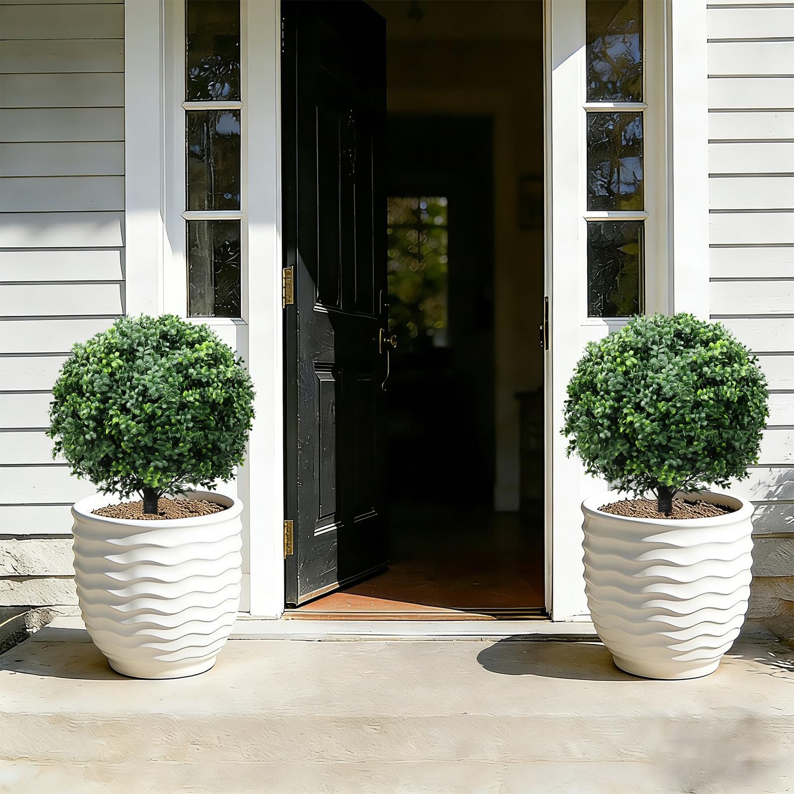 26-Inch Artificial Topiary Boxwood Trees (Set of ) – Lifelike, UV-Resistant D…