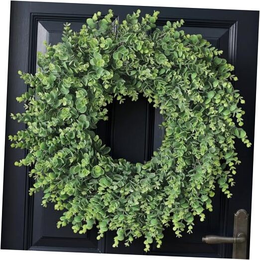 24″ Real Touch Artificial Eucalyptus Wreath for Front Door – Fake Greenery