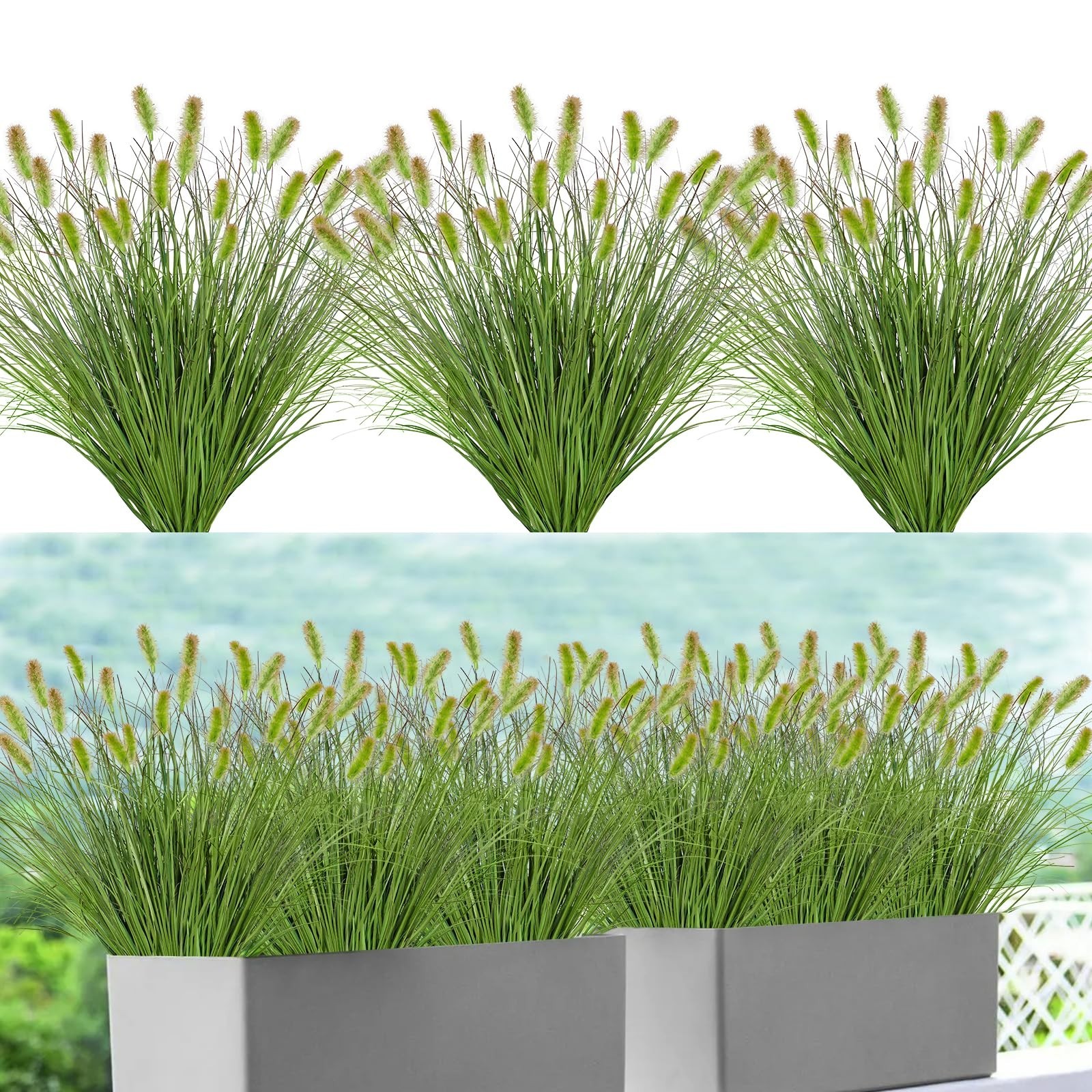 10 Bundles UV Resistant Artificial Grass Plants – Fake Shrubs & Cattails for Hom