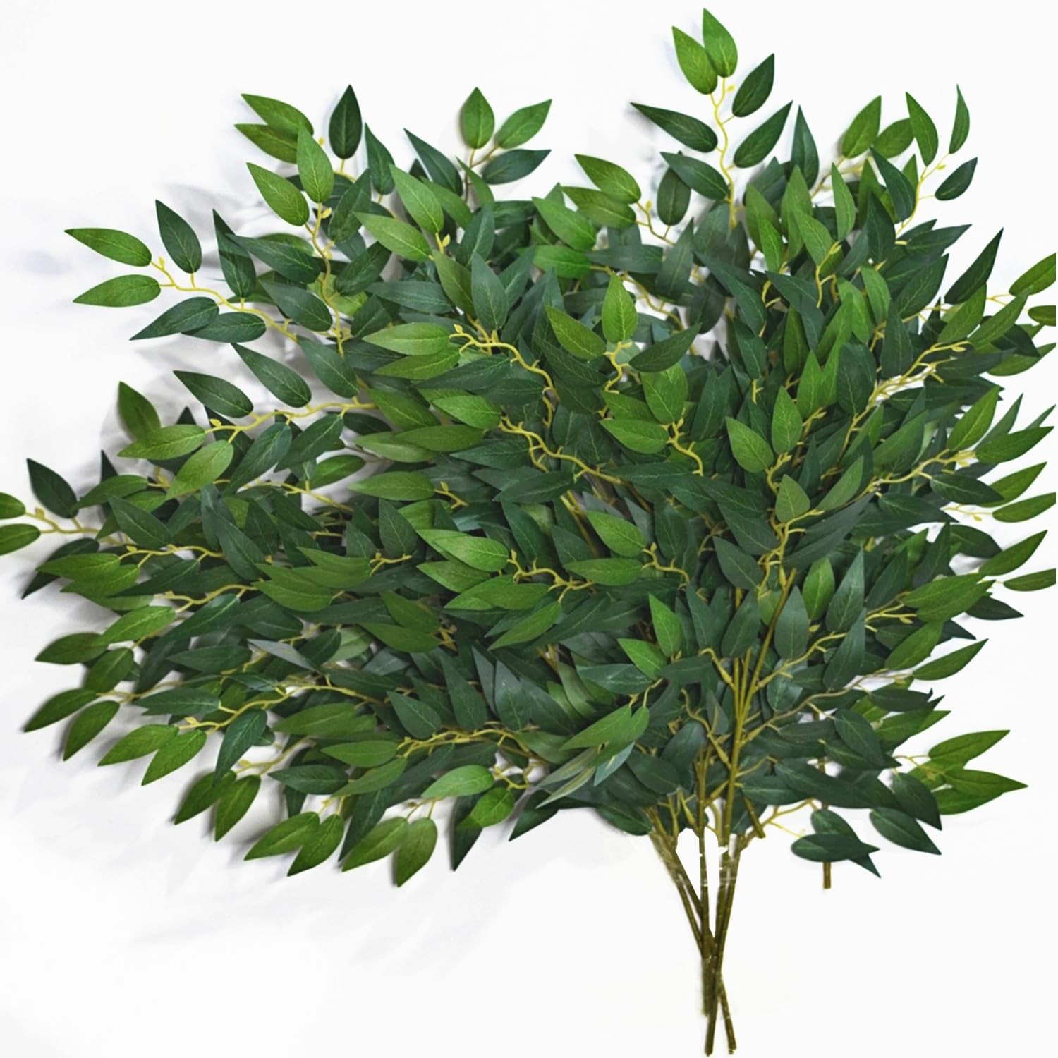 8pcs Italian Ruscus Artificial Leaves with Stems, Green Silk Leaf Wedding Arc…