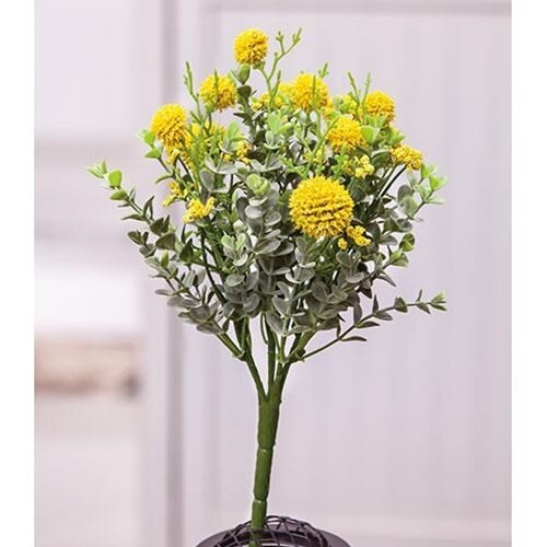 NEW YELLOW Floral Bush 10″ H Green Summer Farmhouse Cottage Primitive Artificial