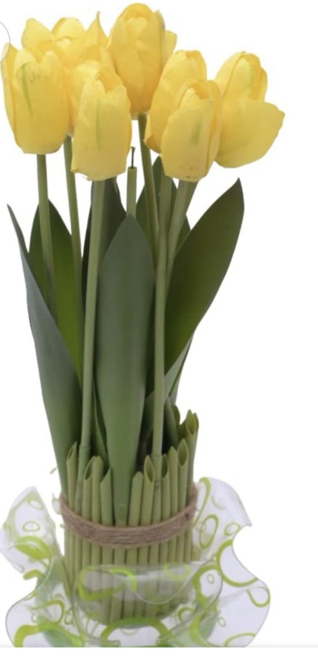 Set of 2 Artificial Yellow Tulip Standing Bunch 14″ Natural Looking NEW!