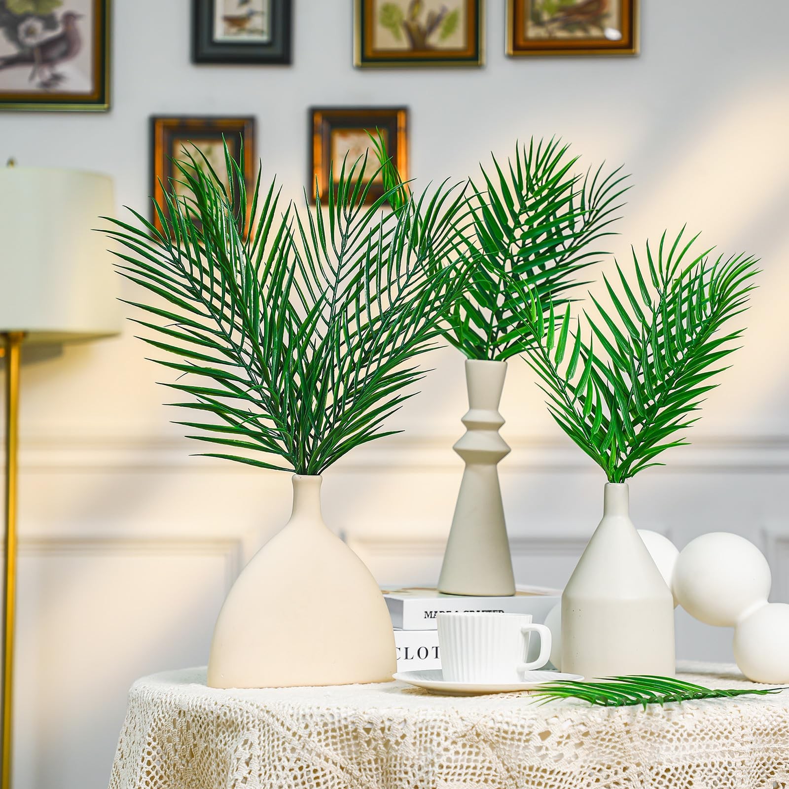 50 Pcs 2 Size Easter Palm Leaves for Palm Sunday Artificial Branches Stem Fau…