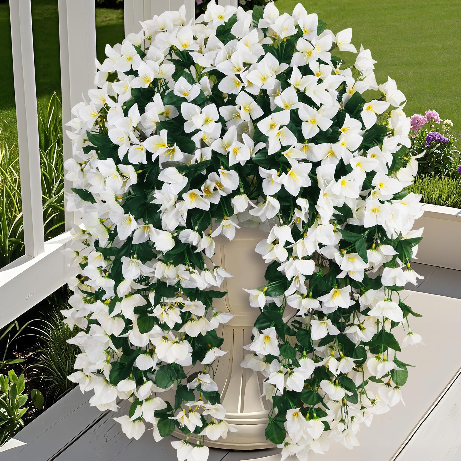 3 Pcs Artificial Hanging Bougainvillea Flowers for Outdoors, Fake Hanging Pla…