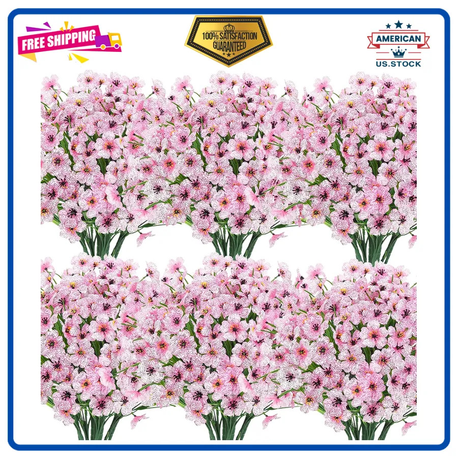 24 Bundles Artificial Flowers UV Resistant Silk Faux Plants for Outdoor Decor
