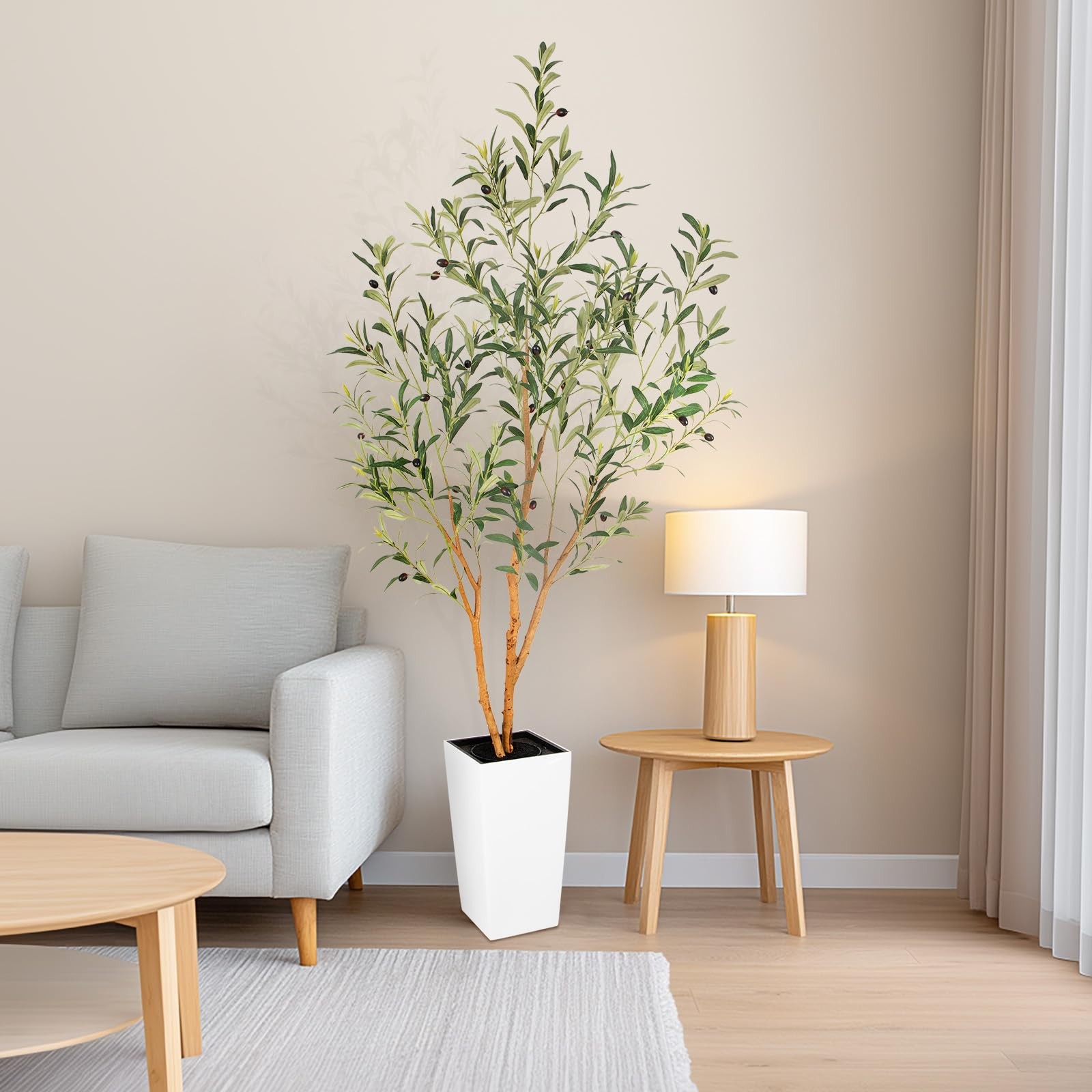 6ft Faux Olive Tree with Multiple Real Wood Trunks & Tall Decorative Planter,…