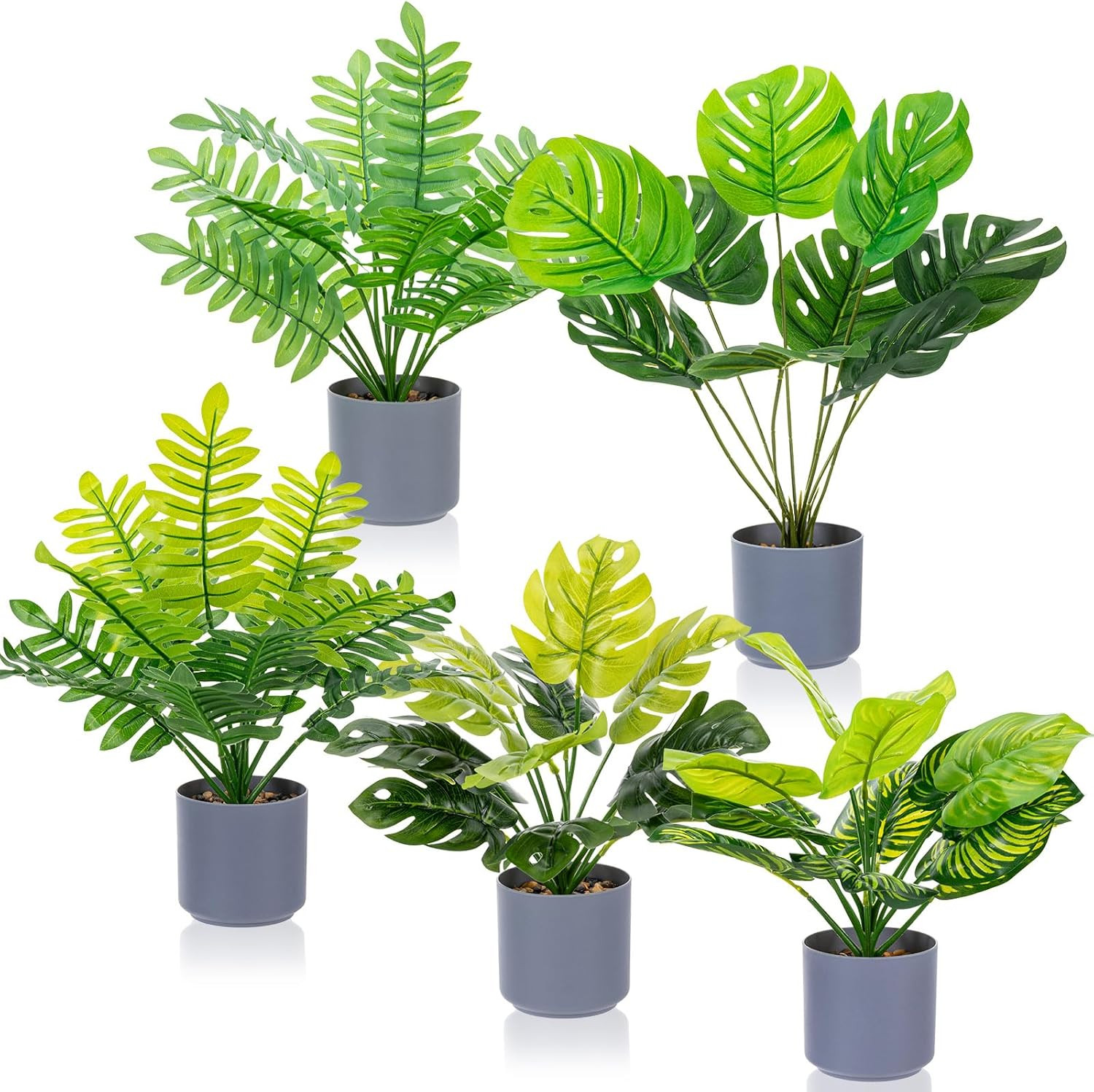 5 Pcs 11 Inch Artificial Potted Tropical Plants Indoor Small Faux Monstera Plant