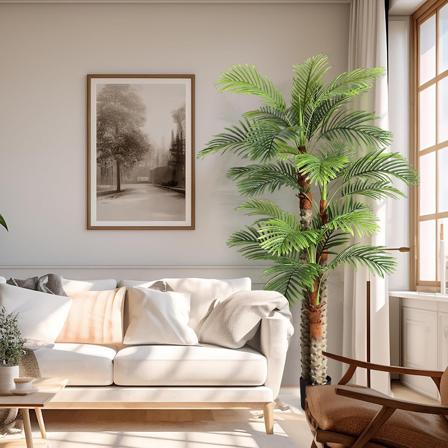 1 Pack 7 ft Artificial Palm Tree for Outdoor Tall Faux Tropical Triple Phoenix