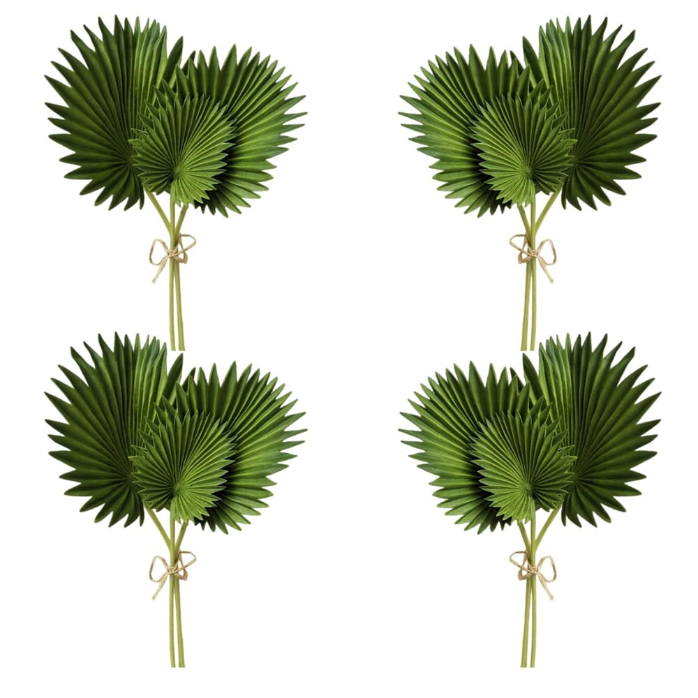 4 Bundles Artificial Palm Leaves Plants Single Stem Fan Leaf Plant Tropical P…