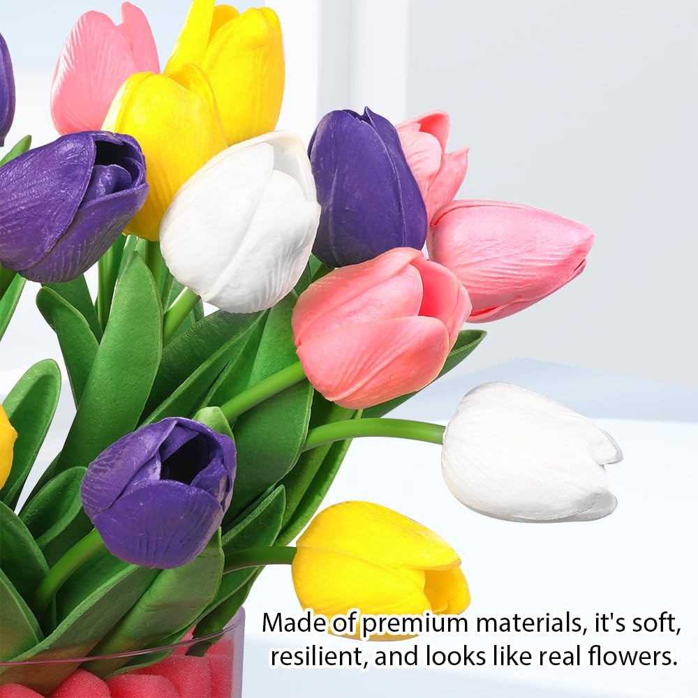 15 PCS Artificial Tulips 48 PCS Sponge Bunny Easter Vase Filler Set
