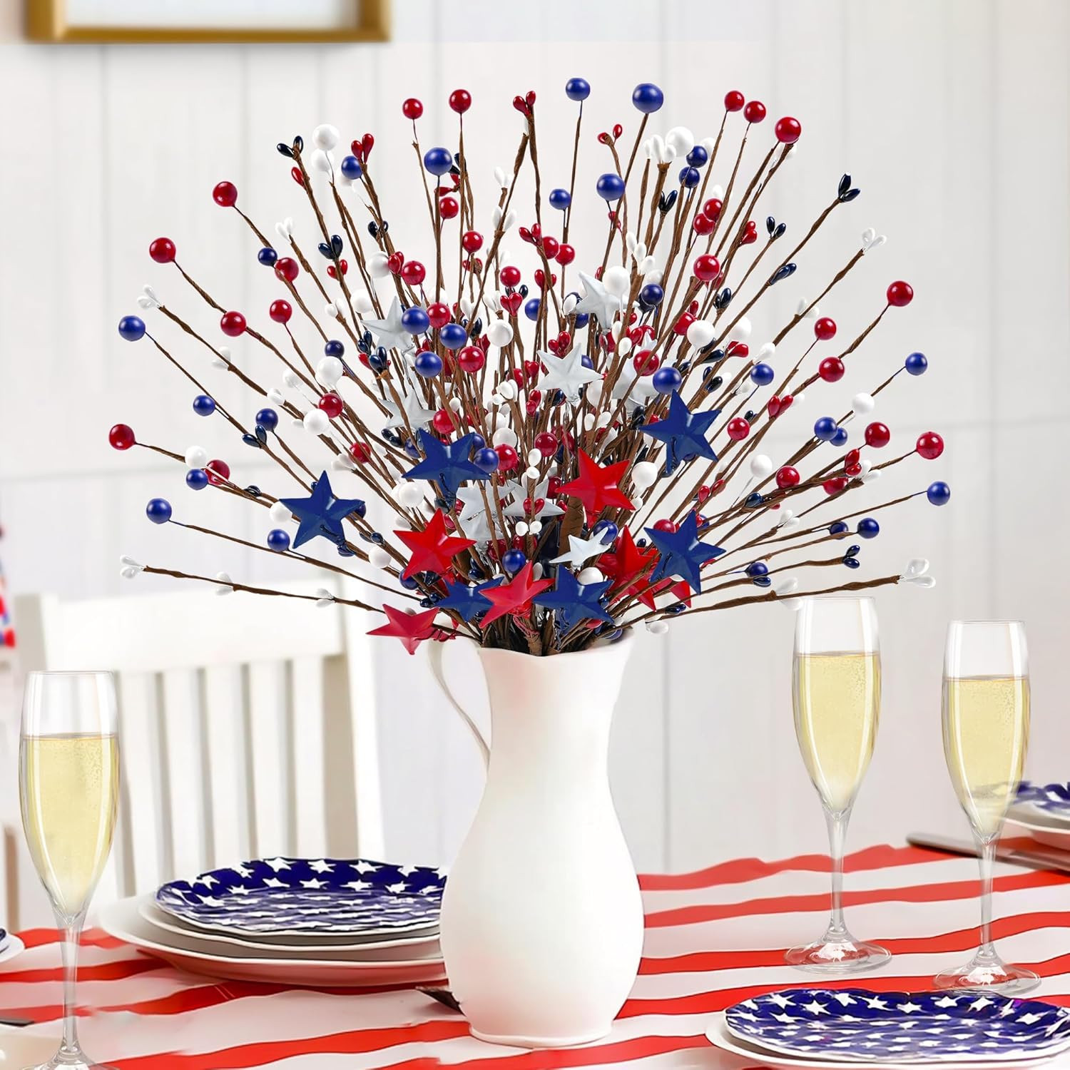 6 Pcs Red White and Blue Flowers Artificial for 4Th of July Decorations,16 Inch